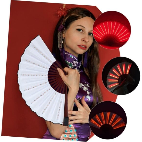 Red LED Light-Up Foldable Hand Fan – Glowing Rave, Festival & Party Accessory - Picture 8 of 12